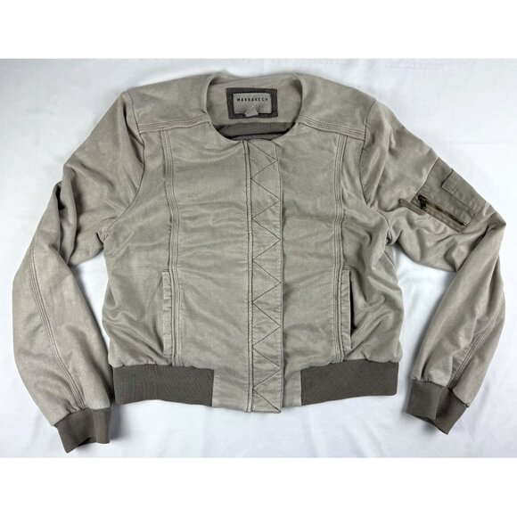 Anthropologie Marrakech Bibiana Bomber Jacket Beige Microsuede Zip Front Size M - Picture 2 of 8